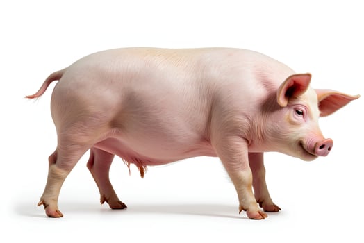 A Cute Pink Pig Standing on White Background in Studio Setting photo