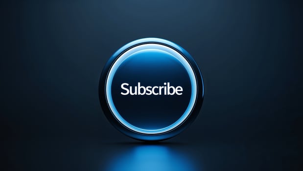 A Glowing Blue Subscribe Button Displayed on a Dark Background. photo