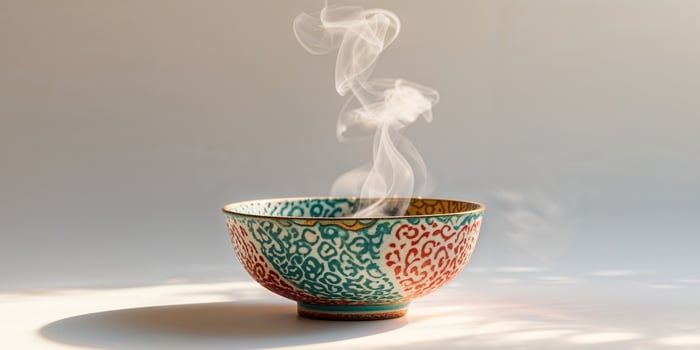 A bowl of tea with steam coming out of it photo