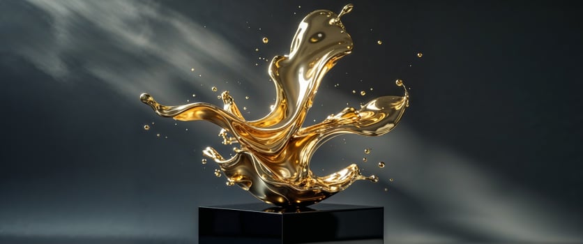 Gold liquid splashing on a black base photo