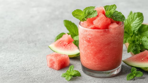 Watermelon smoothie with mint leaves photo