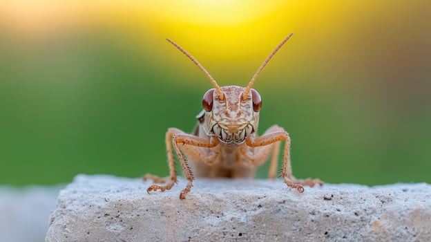 A grasshopper is sitting on a rock photo