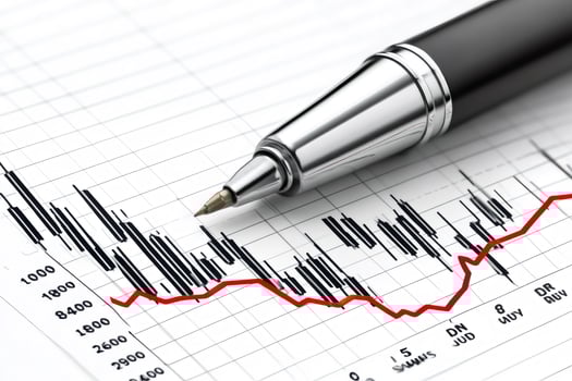 Pen showing financial loss on spreadsheet with declining graph and numbers photo
