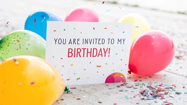 Birthday card with balloons and confetti photo