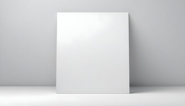 A large, blank white canvas leans against a gray wall, perfect for any design idea or art. photo