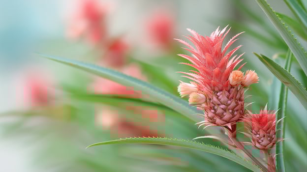 Vibrant Red Tropical Flower with Green Leaves in Soft Focus Environment photo