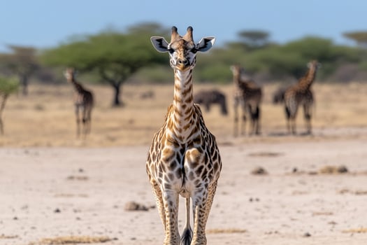 A giraffe standing in the dirt photo