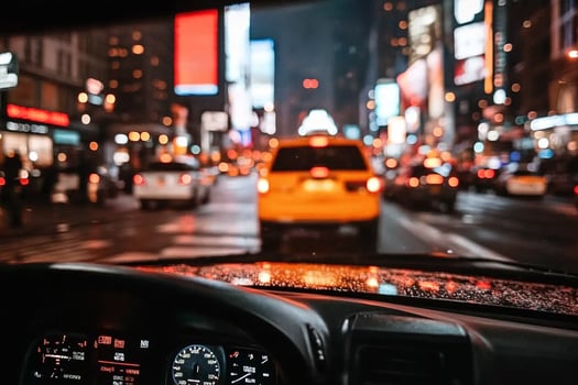 A view of the dashboard of a car at night photo