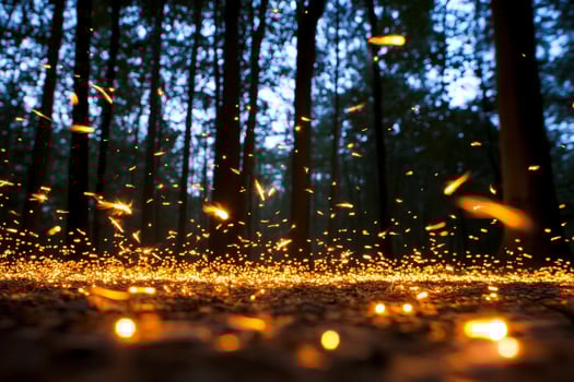 Fireflies in the forest at night photo