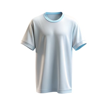 A white t - shirt with blue trim on the front photo
