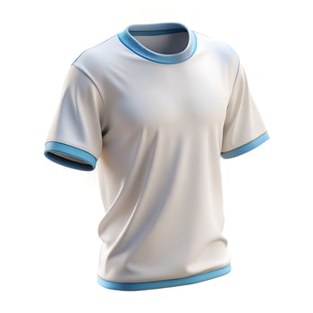 A white soccer jersey with blue trim photo