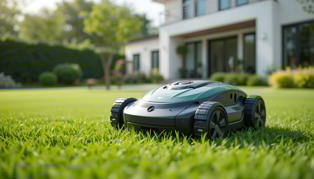 Robotic Lawnmower on Lawn photo