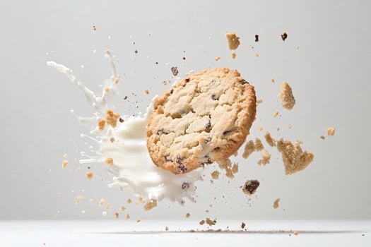 A cookie is being splashed with milk photo