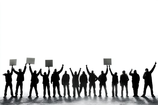 Silhouette of people holding up signs photo