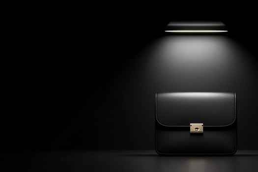 Black leather briefcase with light on dark background photo