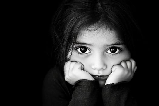 A black and white photo of a little girl