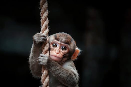 A monkey is hanging on a rope photo