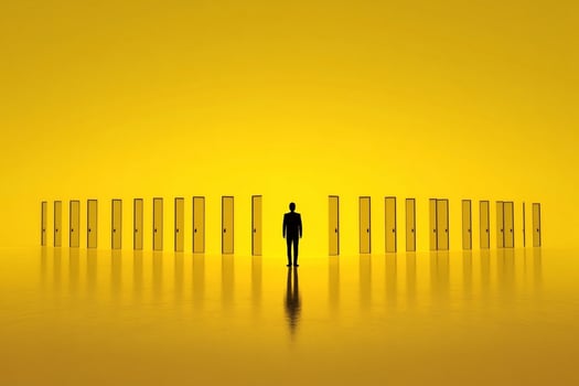 A man standing in front of a yellow door photo
