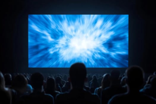 A crowd of people watching a movie on a big screen photo