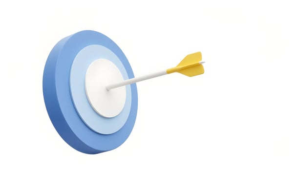 A yellow arrow strikes the center of a blue and white target, symbolizing achievement. photo