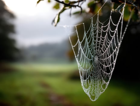A spider web is covered with dew photo