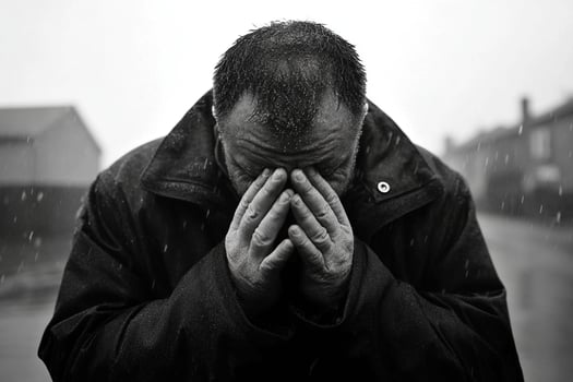 A man is crying in the rain photo