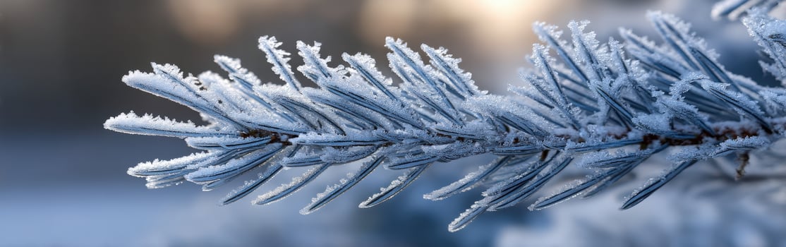 Frost-coated pine branch glistening in winter light photo