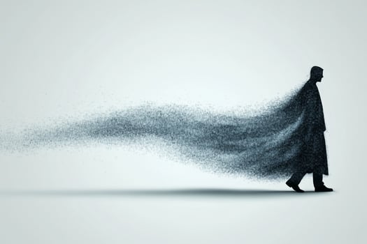 Silhouette of a man walking with a cape photo