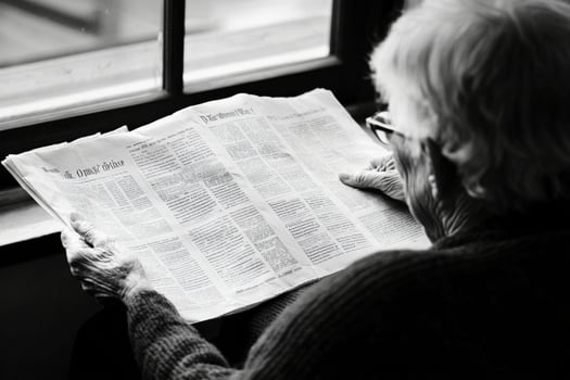 An elderly woman reading the newspaper photo