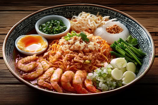 Bowl of Shrimp Noodles with Toppings photo
