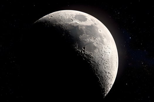 First Quarter moon shining brightly in the evening sky, a symbol of transition and growth. photo