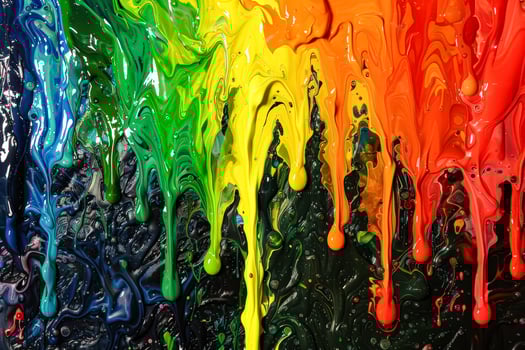 Painting of a rainbow with paint dripping down it photo