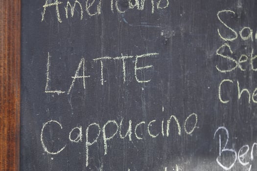 Coffee menu board featuring various drink options in chalk photo