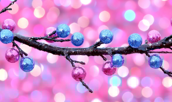 A branch with purple and blue balls on it photo
