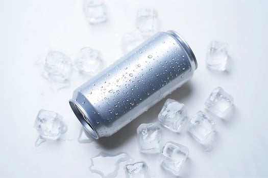 Chilled Silver Can Surrounded by Melting Ice Cubes photo