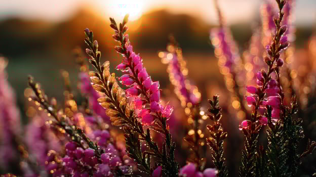 Wildflowers bloom at sunset in a serene landscape photo