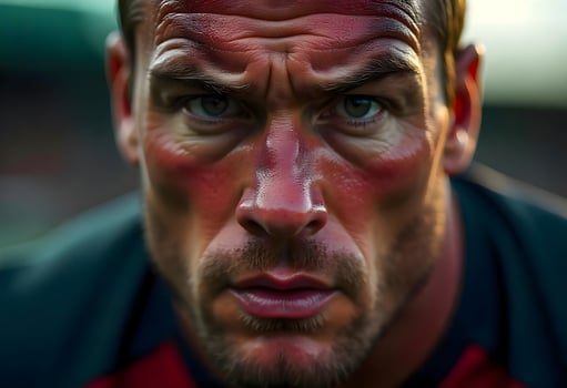 Close up shot of a athlete player, red face photo