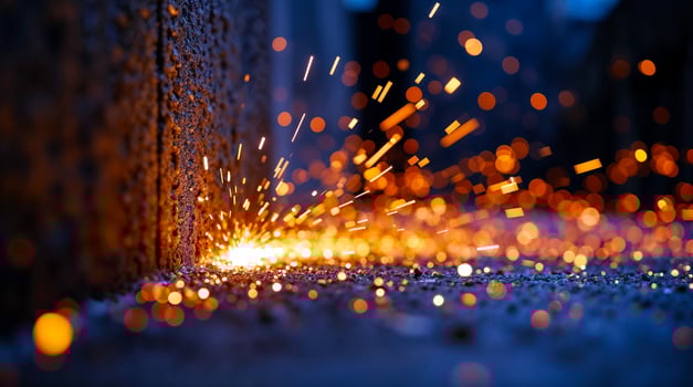 Bright welding sparks flying in high-speed motion burst photo