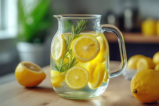A pitcher filled with lemonade and rosemary photo