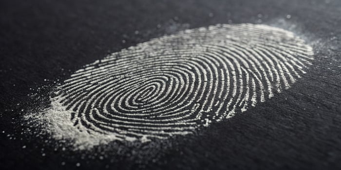 Fingerprint identification business concept on a black background for identity security and legal documentation photo