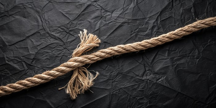 A strong rope laid across a black paper, concept of strength and durability for business use photo