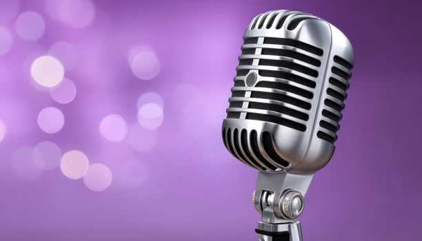Live music performance stage microphone showcase purple background close-up sound quality photo