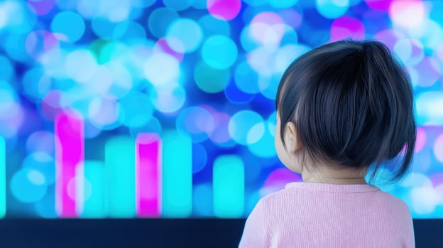 Young Child Observing Abstract Data Visualization for Financial Forecasting and Investment Analysis photo