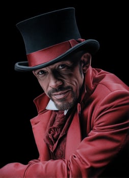 The mysterious magician's portrait studio digital art dark background intimate close-up enigmatic character photo