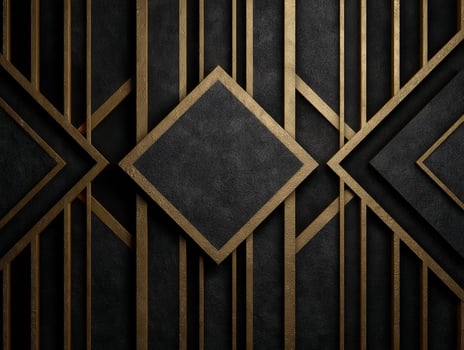 Geometric pattern with black textured background and gold lines forming diamond shapes and intersecting linear designs, creating an elegant, modern art deco appearance in a . file photo
