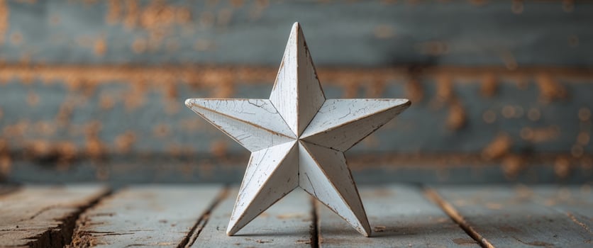 Rustic Whitewashed Wooden Star on Weathered Grey Wood Background. photo