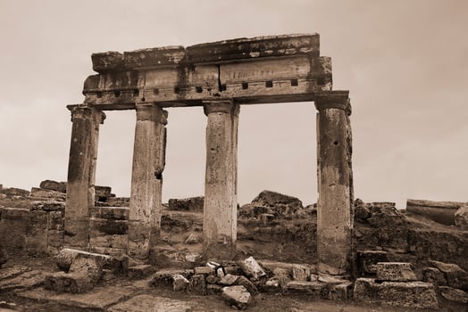 Ancient ruin in Hierapolis, Turkey, sepia photo