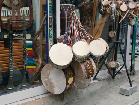 Souvenir drums on Istanbul street photo