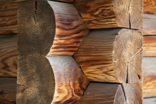 Corner of a loghouse close up photo