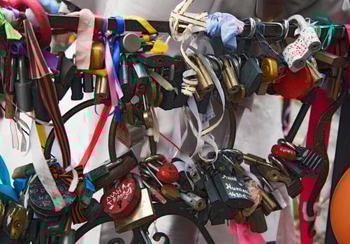 Many wedding locks on a bridge photo